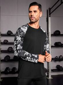 Manfinity Sport Corelite Men Tropical Print Raglan Sleeve Sports Tee Long Sleeve Shirt