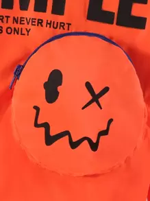 Young Boy Slogan & Expression Print Bomber Jacket - Orange - View 5