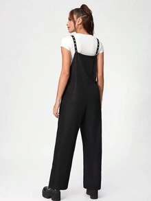 Nemons 標語圖案口袋貼布背帶連身褲不帶T恤 - 黑色 - 查看 3