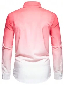 Manfinity Mode Men Ombre Button Up Shirt - Red and White - View 2