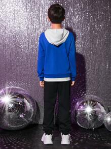 SHEIN X Care Bears 男大童熊和字母圖案連帽衫和運動褲