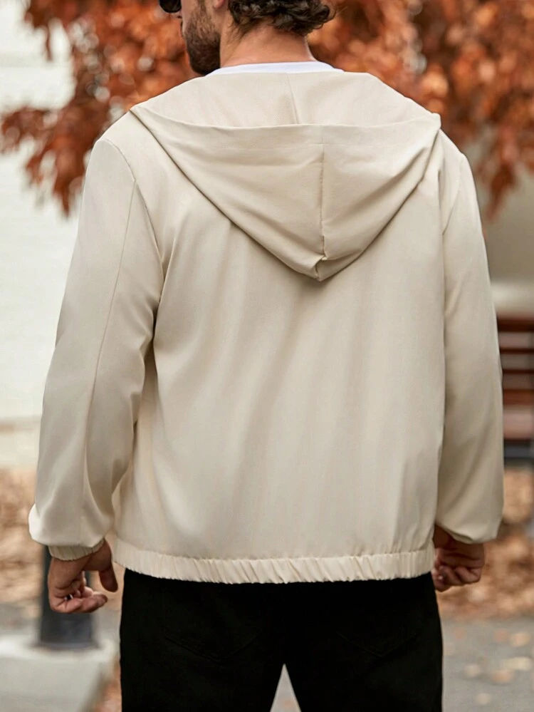 Wide-Fit Men's Solid-Colored Hooded Zip-Up Jacket