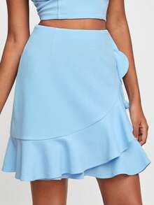 VNCIRCLE Ruffle Trim Wrap Hem Skirt - Baby Blue - View 4