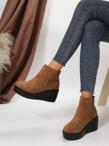 Ladies' Fashionable Wedge Heel Platform Boots - Brown - View 4