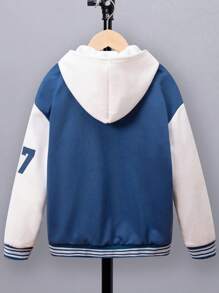 男大童字母圖案雙色學院風夾克無連帽衫 - 彩色 - 查看 2