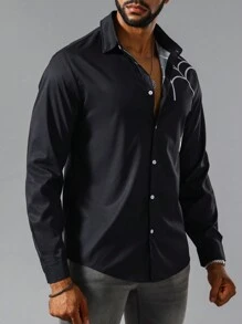 Manfinity LEGND Hombres Camisa con estampado de telaraña con botón - Negro - Ver 8