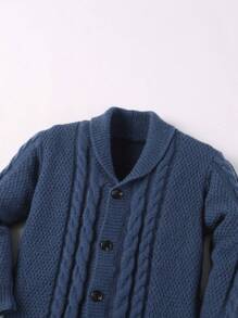 SHEIN Jonge jongen Casual Straatstijl Losse pasvorm Knoppen Cardigans Met Gedraaid En Knit patroon , Herfst Winter