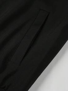 Manfinity Homme Loose Fit Men's Letter Graphic Striped Trim Hooded Jacket - Black - View 5