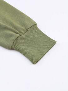 CILKOO 休闲侧开衩落肩宽松卫衣，春秋季 - 綠色 - 查看 5