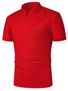Manfinity Homme Men Solid Ribbed Knit Polo Shirt - Red - View 3