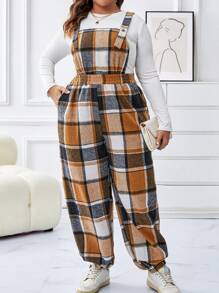 SHEIN LUNE Plus Plaid Print Overall Jumpsuit Without Tee - Multicolor - View 1