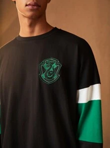 HARRY POTTER X SHEIN Men Color Block Cartoon Graphic Pullover - Multicolor - View 4