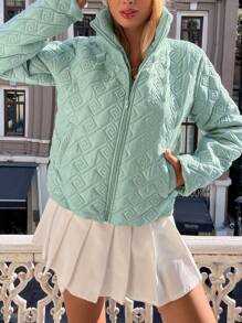 EURMUSE Zip Up Quilted Coat - Mint Green - View 4