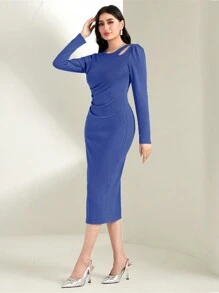 Modelyn Vestido con abertura fruncido de muslo con abertura - Azul - Ver 7