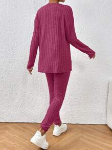 SHEIN Frenchy 落肩袖下擺開叉T恤和緊身褲