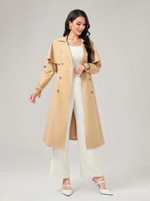 Modelyn Áo khoác dài có thắt lưng đôi ngực - Màu Khaki - Xem 7