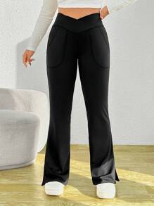Solflare Plus Slant Pocket Split Hem Flare Leg Leggings