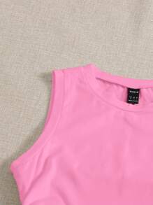 SHEIN EZwear Drawstring Side Crop Tank Top - Pink - View 3