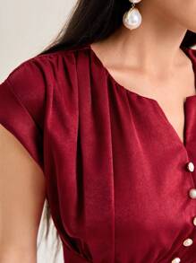 Modelyn Notched Neckline Ruffle Hem Dress - Red - View 6