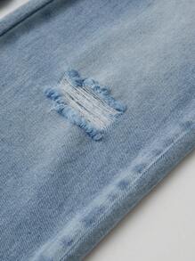 Tween Girls Fashion Ripped Boyfriend Jeans With Side Split Design - Medium Wash - View 3