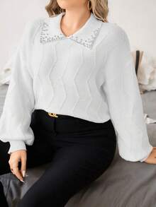 Celure Jersey de hombros caídos con detalle de diamantes de imitación - Blanco - Ver 6