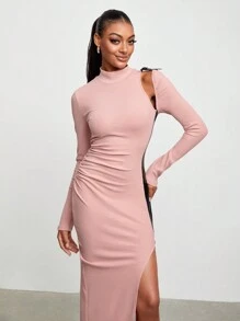 Nigro 小高領鏤空高衩洋裝 - 彩色 - 查看 3