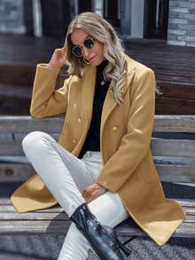 西裝領雙排釦花呢外套 - 卡其色 - 查看 3