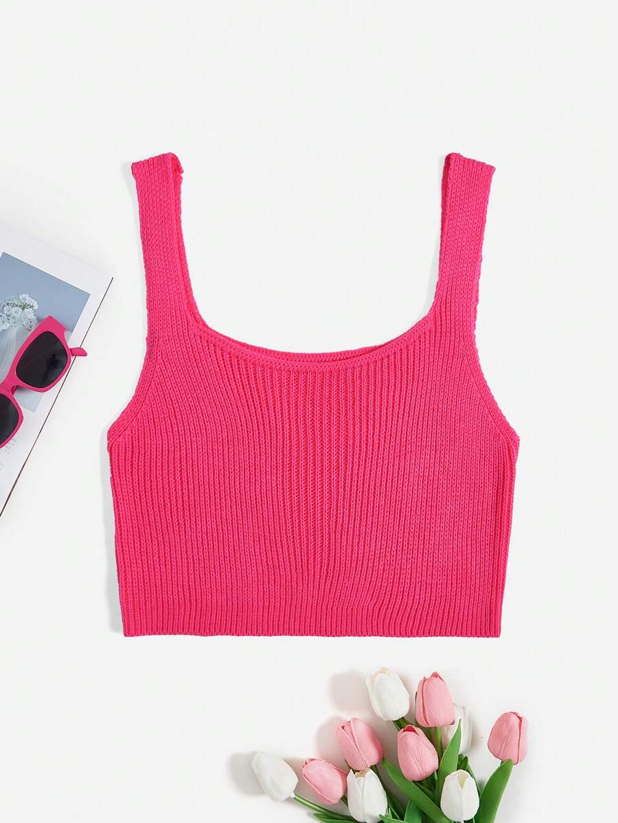 Flirla Plus Solid Ribbed Knit Top - Hot Pink - View 1