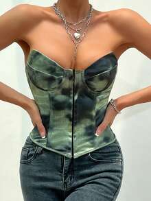 Áo định hình Bandeau in họa tiết Tie-Dye dành cho nữ, Halloween - Màu xanh lá cây đậm - Xem 5