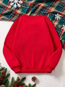 SHEIN EZwear 大碼聖誕圖案加絨內裏運動衫 - 紅色 - 查看 2