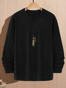 Manfinity Homme 男士實色口袋拼接領口襯衫 - 黑色 - 查看 4