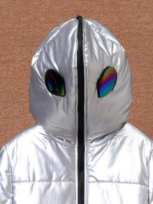 SHEIN Tween Boy Metallic Zip Up Hooded Padded Coat - Silver - View 6