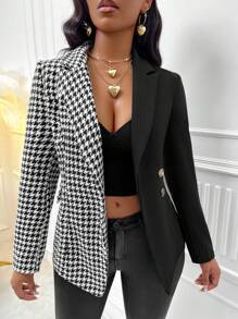 Zolique In Houndstooth Viền không đối xứng Ngực đơn Áo khoác - Đen và trắng - Xem 1