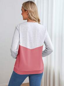 SHEIN Maternity Two Tone Nursing Detail Pullover - Pink - View 2