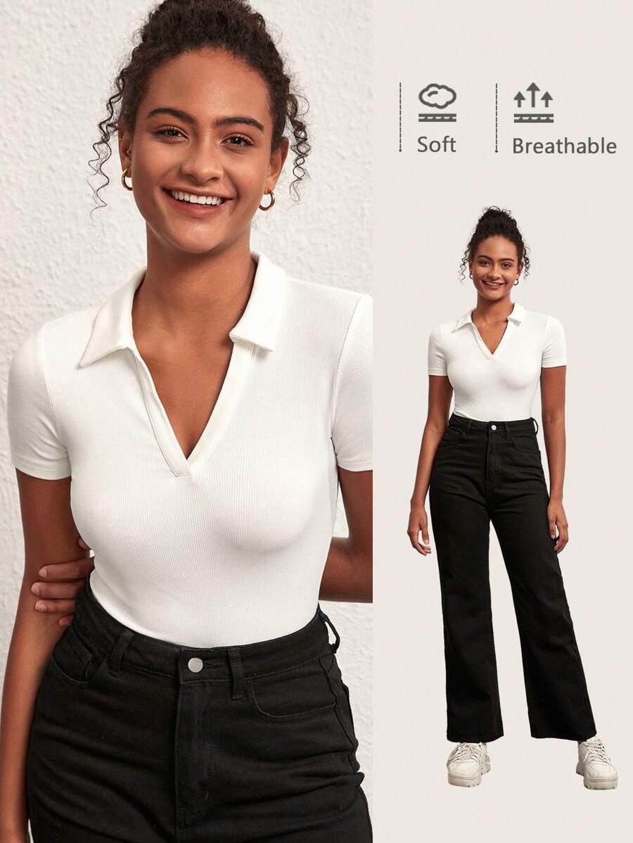 SHEIN BASICS 實心條紋針織t卹