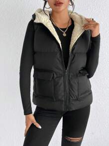 SHEIN Frenchy 拉鏈開襟羽絨背心大衣 - 彩色 - 查看 4