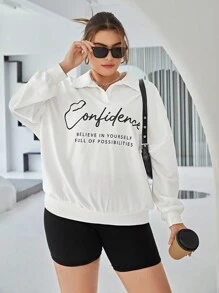 SHEIN Essnce 大碼標語圖案落肩袖運動衫 - 白色 - 查看 5