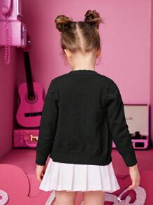 SHEIN 女小童素色前紐扣開襟衫 - 黑色 - 查看 6