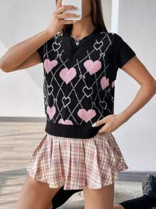 SHEIN Unity Heart Pattern Sweater Vest - Multicolor - View 1