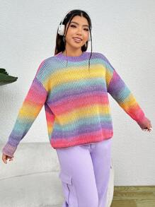 SHEIN EZwear Talla grande Jersey de ombré de hombros caídos - Multicolor - Ver 6
