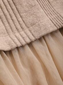 FRIFUL Contrast Mesh Mermaid Hem Bodycon Dress - Coffee Brown - View 6