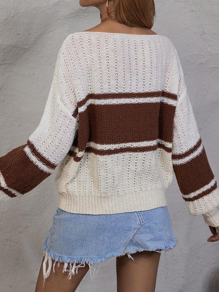 Colorblock Drop Shoulder Knit Pullover Fall Winter Sweater