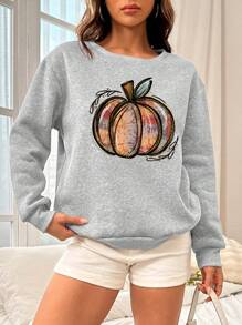 INAWLY Áo trễ vai in họa tiết bí ngô - Xám - Xem 1