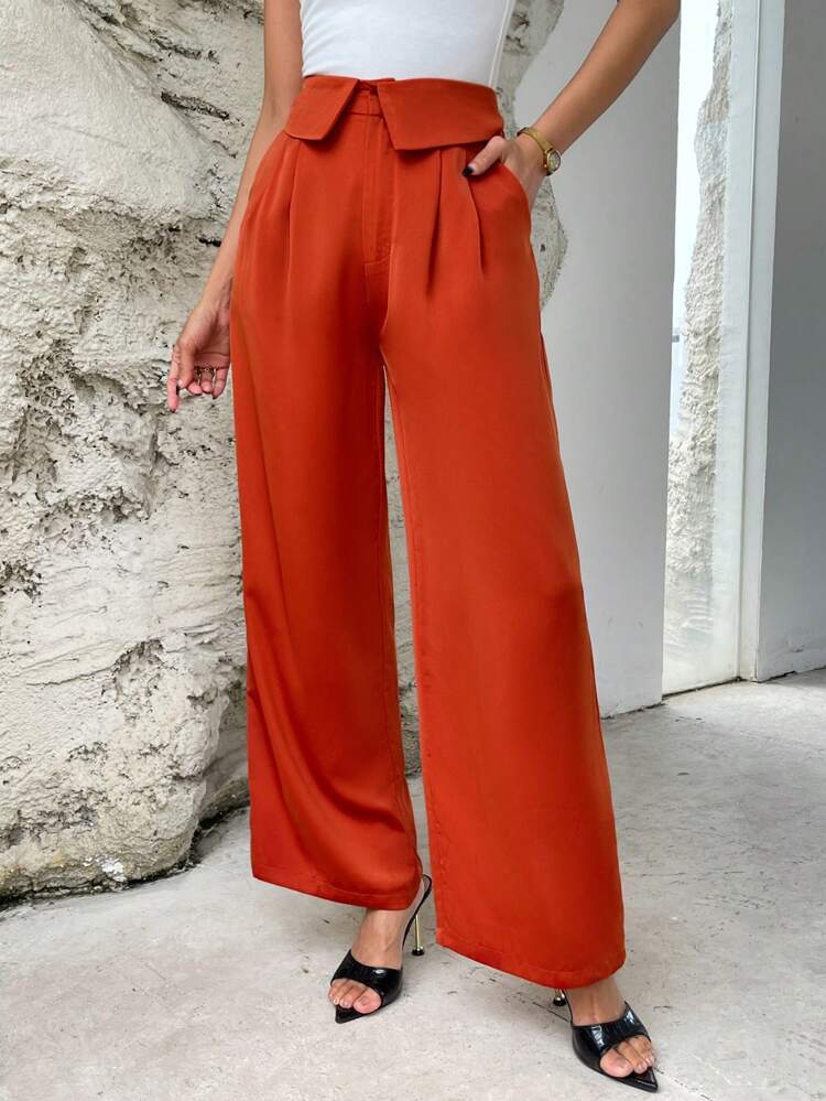 Fold Pleated Detail Wide Leg Pants