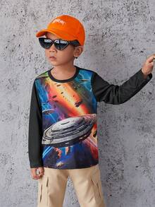 SHEIN Explorewe Young Boy Space Print Tee - Black - View 4