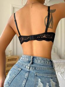 SHEIN Sujetador ribete con encaje con aro - Negro - Ver 2