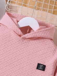 SHEIN Cô gái Tween Chi tiết Patched thư Áo Hoodie & Quần - Hồng - Xem 4