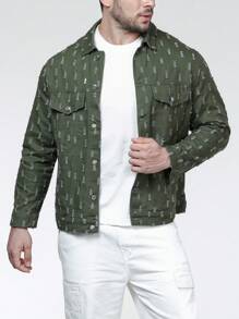 OTTIMOZO Nam Plus Rách Chi tiết về Flap Áo khoác denim - xanh quân đội - Xem 6
