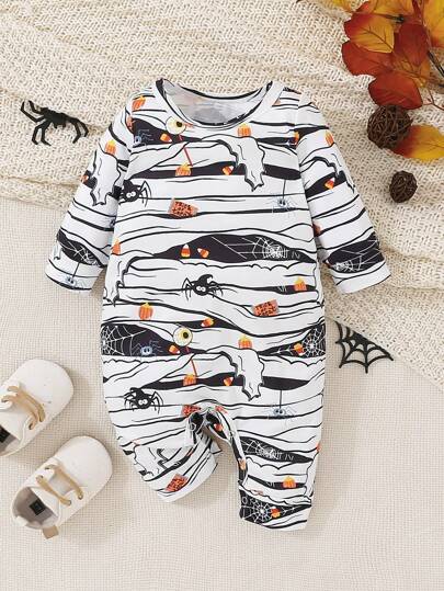 Bebê Menino Impressão Do Dia Das Bruxas Macacão Camiseta