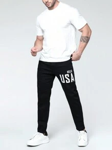 Manfinity Homme Men Plus Slogan Graphic Slant Pocket Jeans - Black - View 8